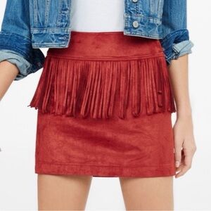 Express Fringed Suede Mini Skirt - Rust Red